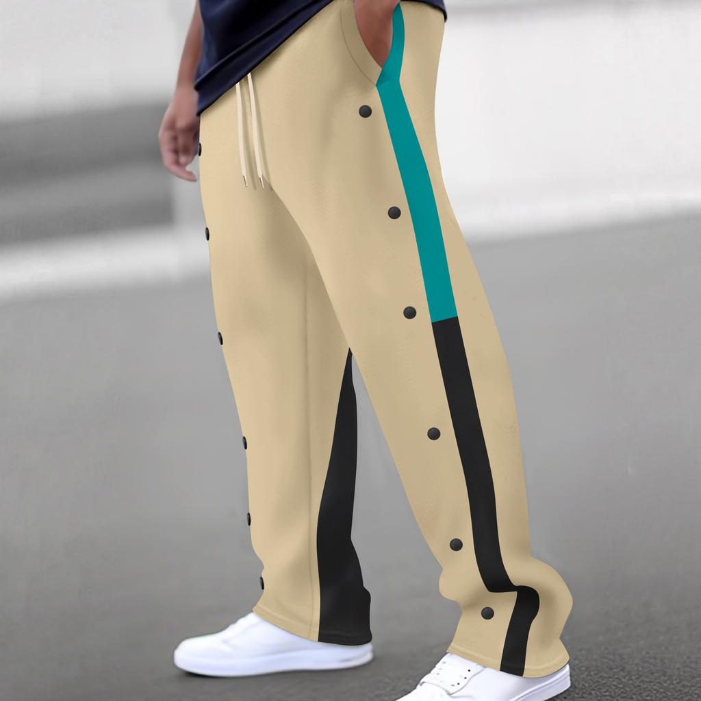 Men's Funky Pants Casual Colour Block Button Trousers Sweatpants Men's Straight Legs