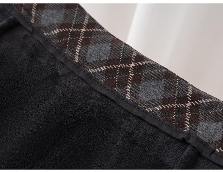 Women's Flocked Plaid Skirt 2026: Winter Elastic High Waist A-line Hip-Covering Skirt