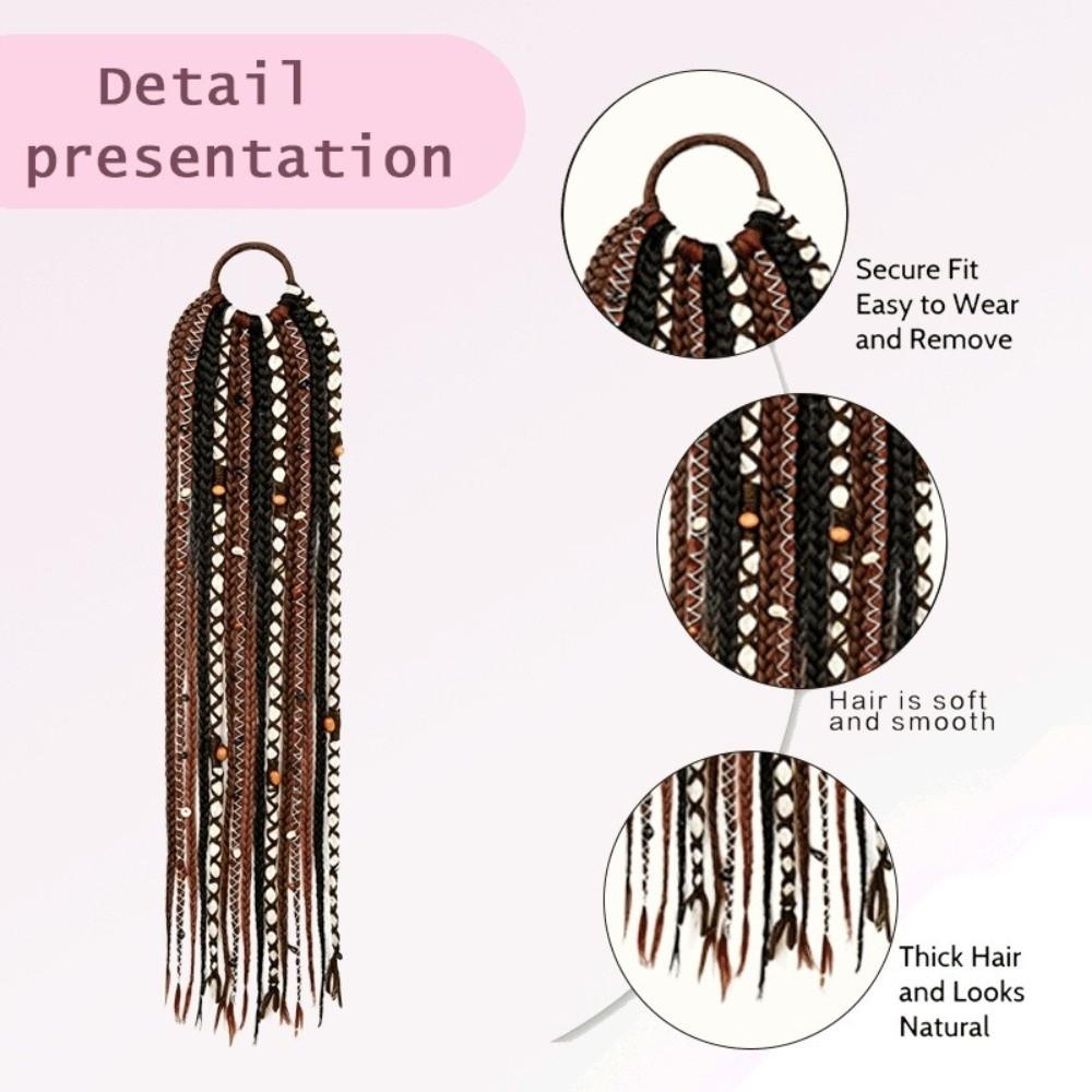 Beaded Accents Braided Ponytail Extension Hand Woven Boho Braid Dreadlock Hairpiece Daily Styling