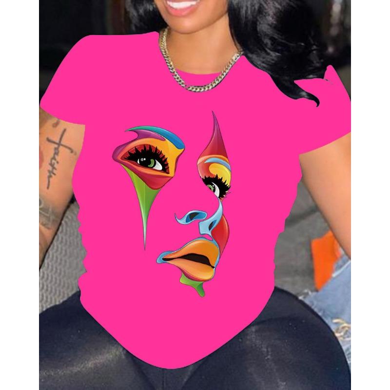 American Style Minimalist and Personalized 3D Printed Solid Color Top Women's Short Sleeved T-shirt