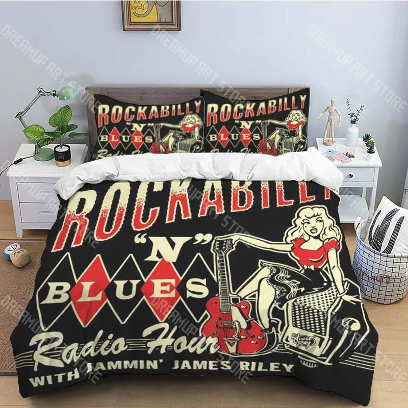 R-Retro rock hip hop music fashion trend print three piece set suitable for children or adults quilt cover pillowcase bedding