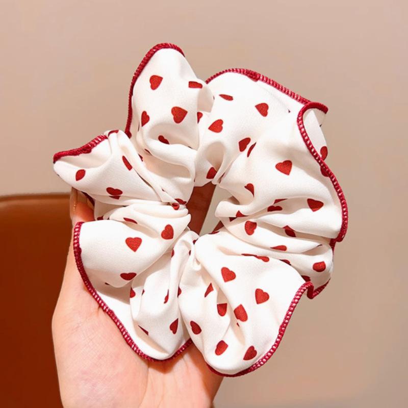 

Korea Print Heart Dot Plaid Large Intestine Scrunchie Hair Band For Women Girls Hair Tie Sweet Hair Ornament Fashion Hair Accessories красный
