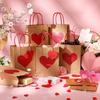 10PCS Valentine's Day Heart Candy Bags Kraft Paper Gift Bags with Handles for Weddings and Birthday Parties