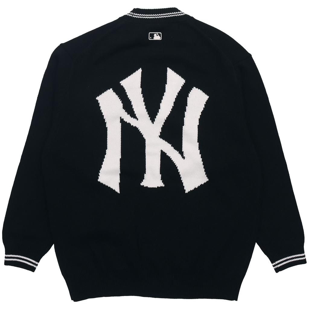 MLB Base Logo Knitwear Unisex Black V Neck Moderate Cardigan 3AKCB0121-50BKS