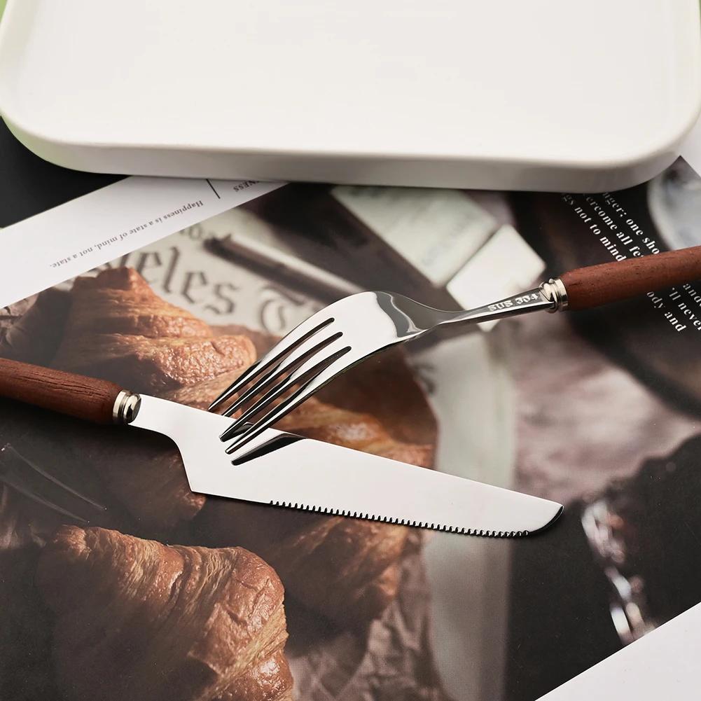 24Pcs New Wooden Handle Dinnerware Cutlery Set Stainless Steel Tableware Knife Fork Tea Spoons Silverware Western Flatware