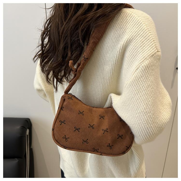 Cotton Bow Knot Shoulder Bag For Women, Chic Crossbody Purse, Minimalist Handheld Tote KTB