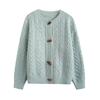 Retro Solid Color Horn Button Sweater Jacket Autumn and Winter New Casual Lazy Wind Soft Waxy Gentle Sweater Twist