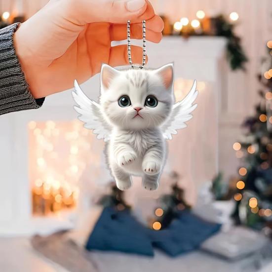 Weihnachtsornament Niedliche Katze Hase Auto Rückspiegel Anhänger 2D Flache Acryl Hängeanhänger für Fenster Wand Rucksack Dekor