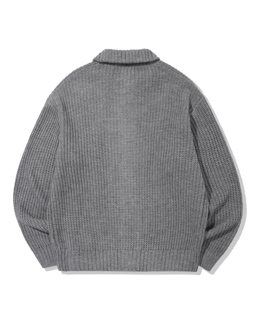 Trillion Washable High-Neck Button-Up Collar Cardigan Knit (Melange Gray)