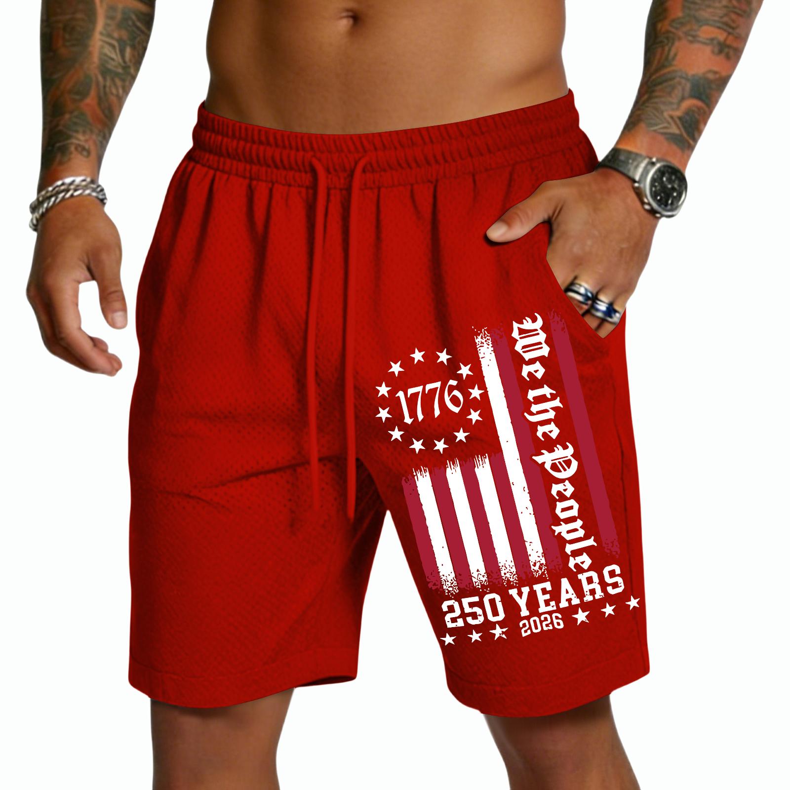 

Men’s Casual Drawstring Shorts Lightweight Quick Dry Five Inch Shorts with 250 Years We the 1776 Print for Outdoor Activities L червоний