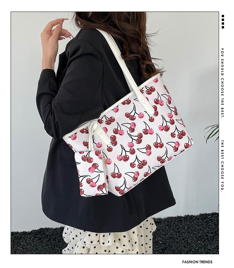 Korean Style Cherry Print Large Capacity Tote Bag