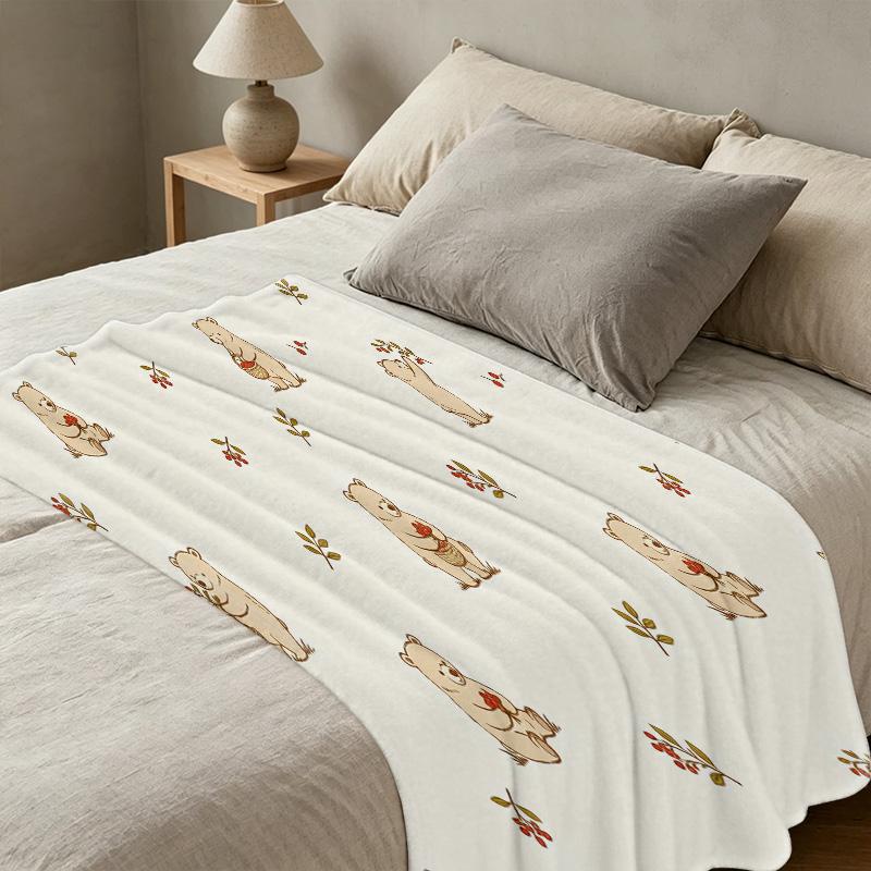 Soft Cozy Hemmed Flannel Throw Blanket, Cute Bear Series for Sofa Napping, Home Decor, Christmas & Halloween