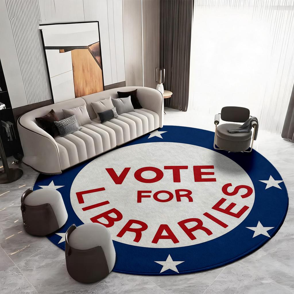 Round Decorative Area Rug for Living Room Boho Style Blue White Mat Vote For Libraries Theme Reading Room Floor Carpet Accent Ci