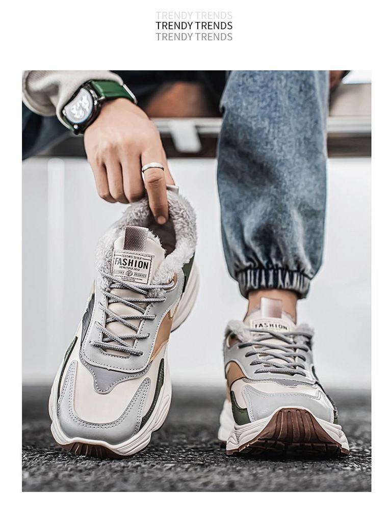 Men's Winter Fleece-Lined Sneakers - Trendy Thick-Soled, Warm Cotton Dad Shoes