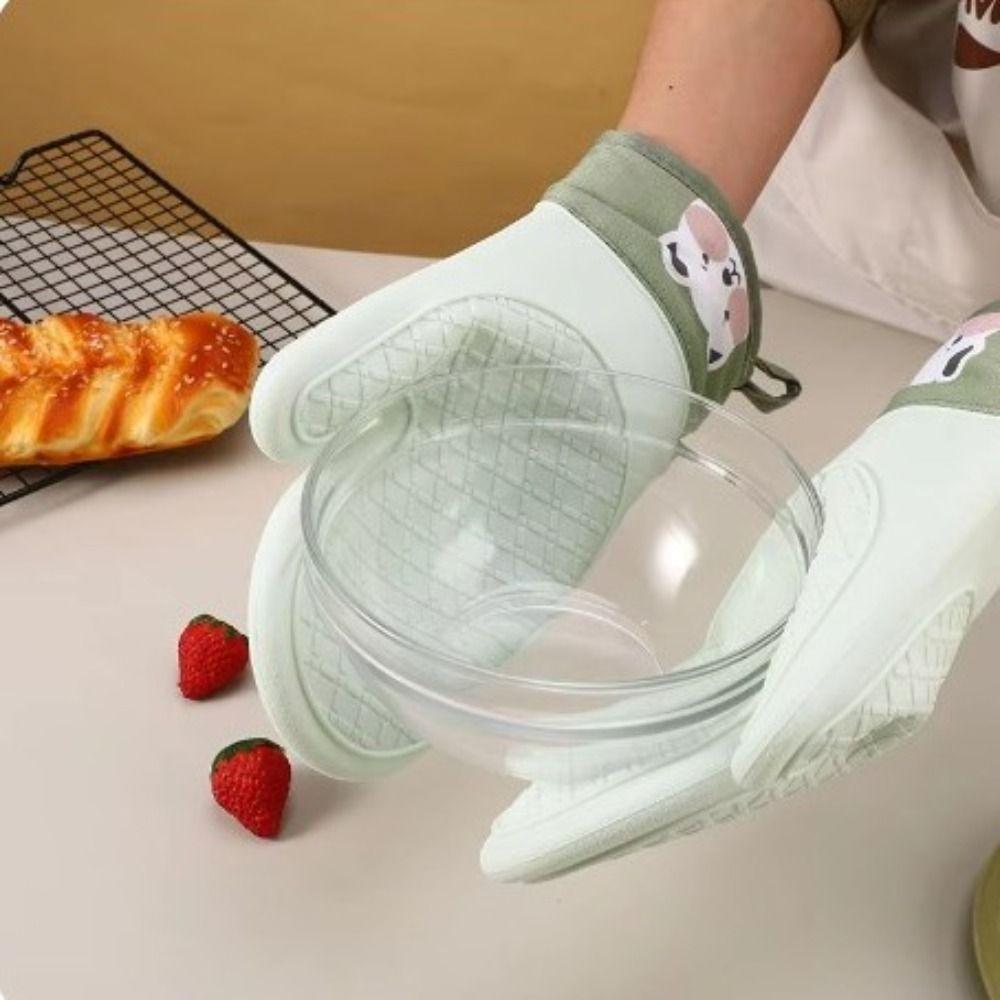 2Pcs Heat Resistant Oven Mitts Thickened High Temperature Gloves Reusable Baking Mitts  Microwave