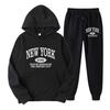 Nyclassic Men Hoodie & Jogger Set, Minimal Retro New York City Arch Letter Motif Print, Thick Fleece Sport Outfit for Light Outdoor Strolls