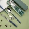 Stainless steel cutlery set with a sliding case for easy operation and portability. Perfect for students and adults, school lunches, outdoor activitie