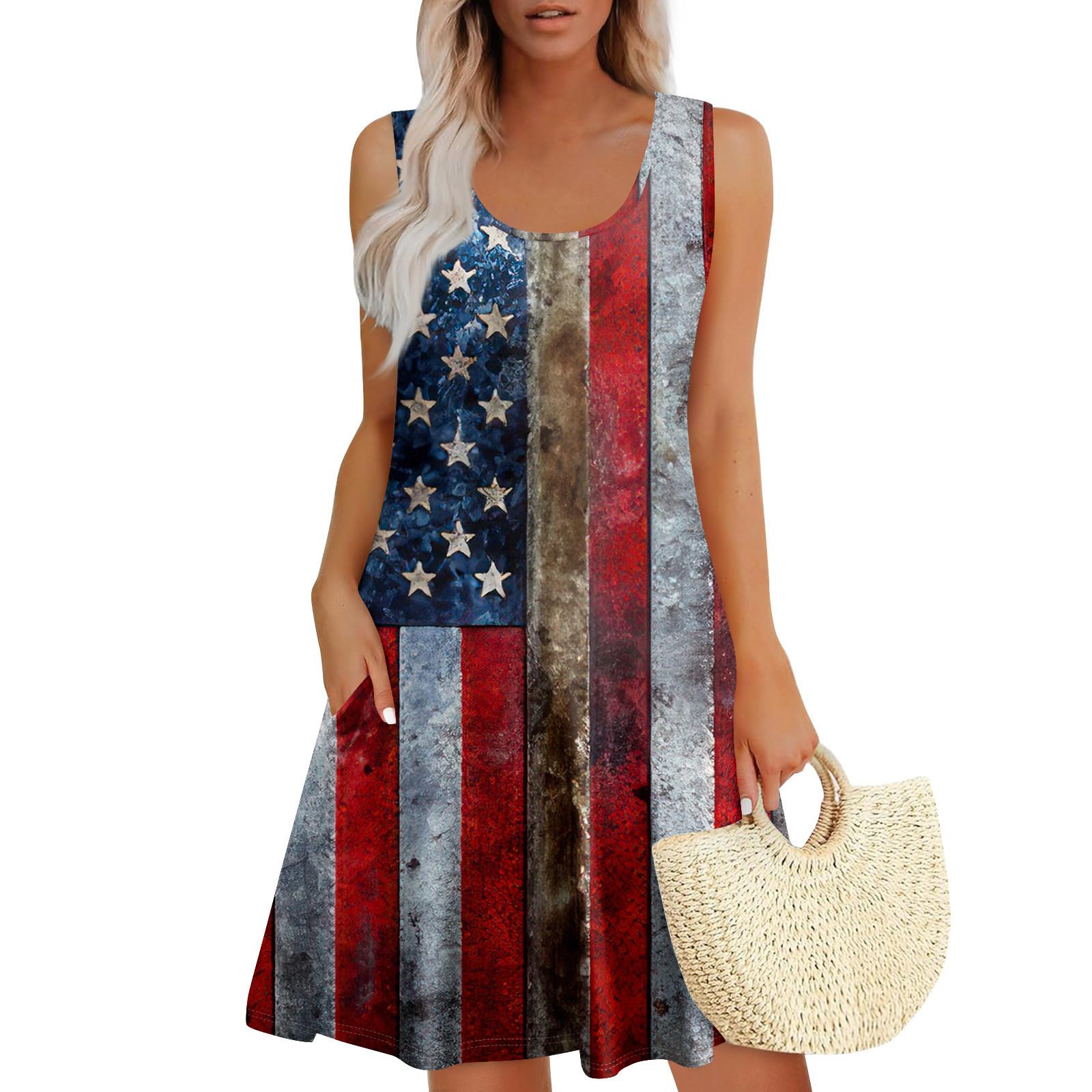 

Женские летние платья с принтом, свободные платья-сарафаны без рукавов с U-образным вырезом и карманами M