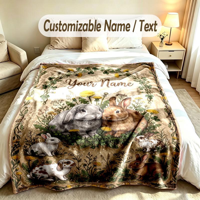 Osterhase Thema Weiche Decke Personalisierter Benutzerdefinierter Name Text Druck Warme Decke Haus Sofa Schlafzimmer Dekor
