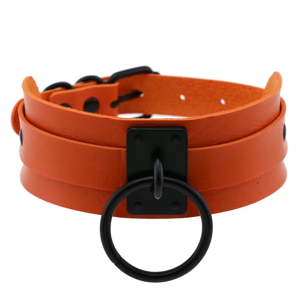 DIEZI Harajuku Cosplay Gothic Necklaces Black Big Circle Necklaces Leather Choker Necklaces Women Men Jewelry Fashion  Goth