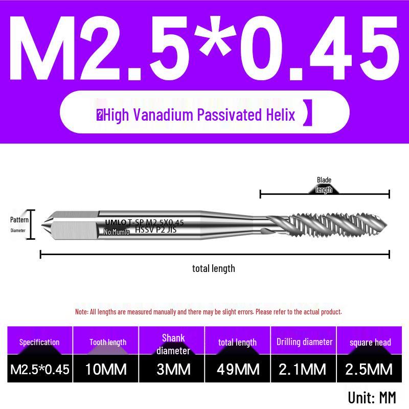 UMLO High Vanadium Spiral Tap Machine for M3-M10 Stainless Steel Tapping