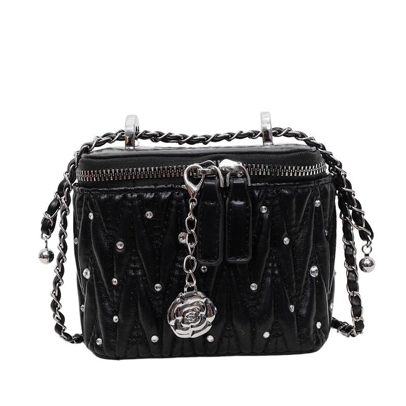 Niche Pleated Embroidery Thread Chain Square Box Bag New Trendy Fashion Versatile Small Square Bag Shoulder Messenger Bag