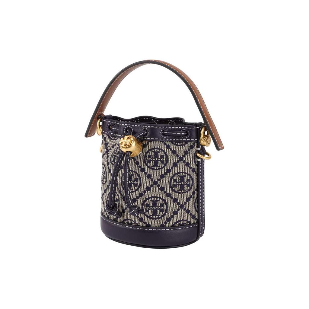 Tory Burch T Monogram Double T Logo Jacquard Detachable Shoulder Strap Tote Bag Shopping Bag Crossbody Handbag Mini Women Tote Navy-Blue 146866-405