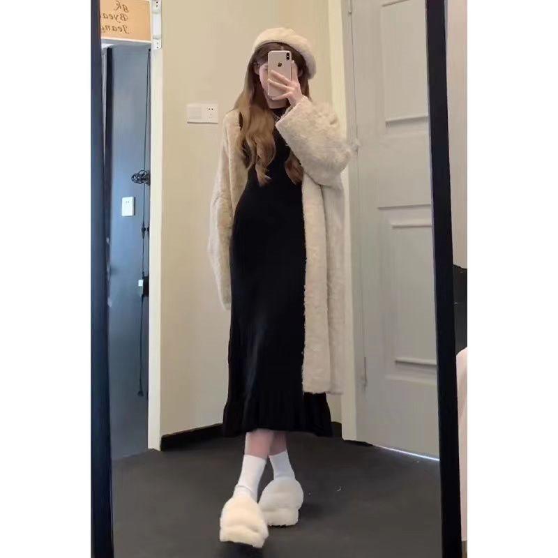 Early Autumn Knit Slimming Fishtail Skirt and Sweater Dress Set