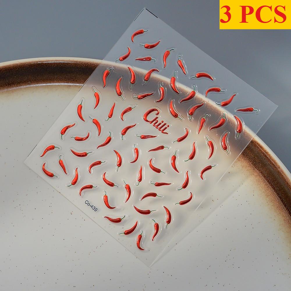 

New 3pcs Personalized Red Chili Nail Stickers DIY Decorative Stickers Waterproof Cup Mobile Self-adhesive Backing for Cool Girls