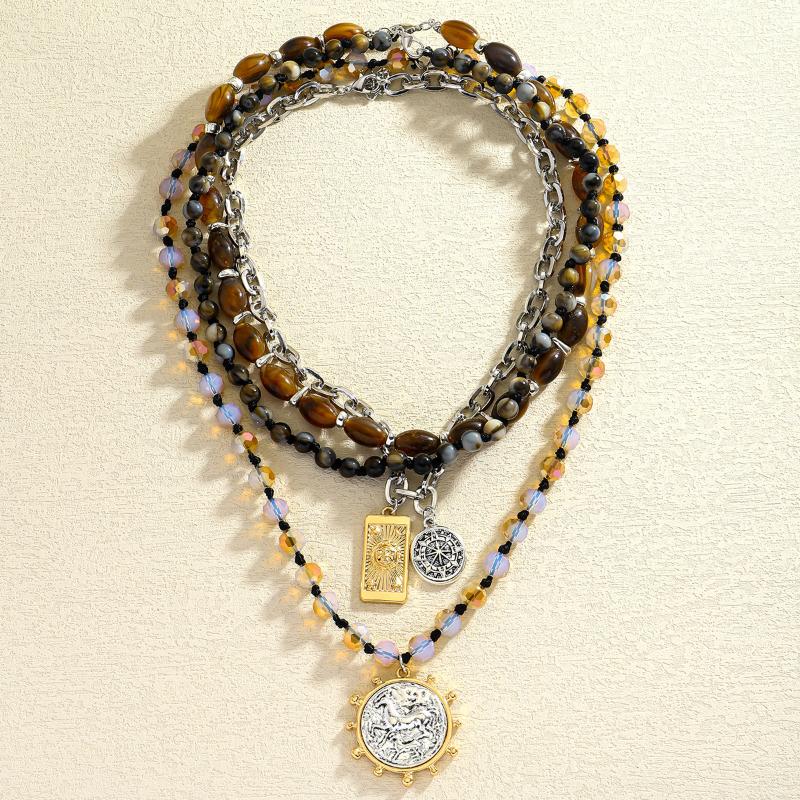 Creative Multilayer Beads Pendant Necklace For Women Men Round Coin Drop Jewelry Gift