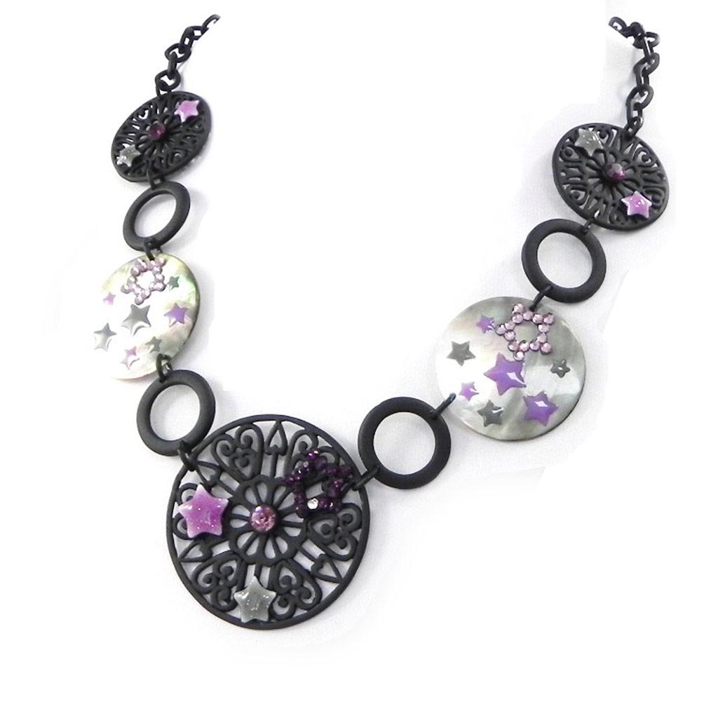 NOA [H9035] - Designer Necklace 'Carmen' Purple Gray