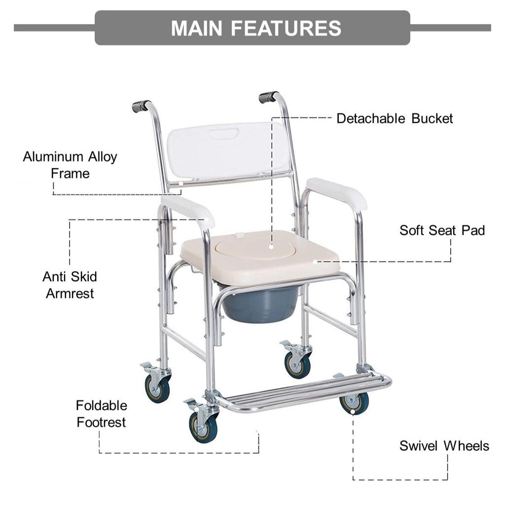 Premium Aluminum Alloy Commode Chair Household Elderly Disabled Person Toilet Chair Nursing Care Shower Chair