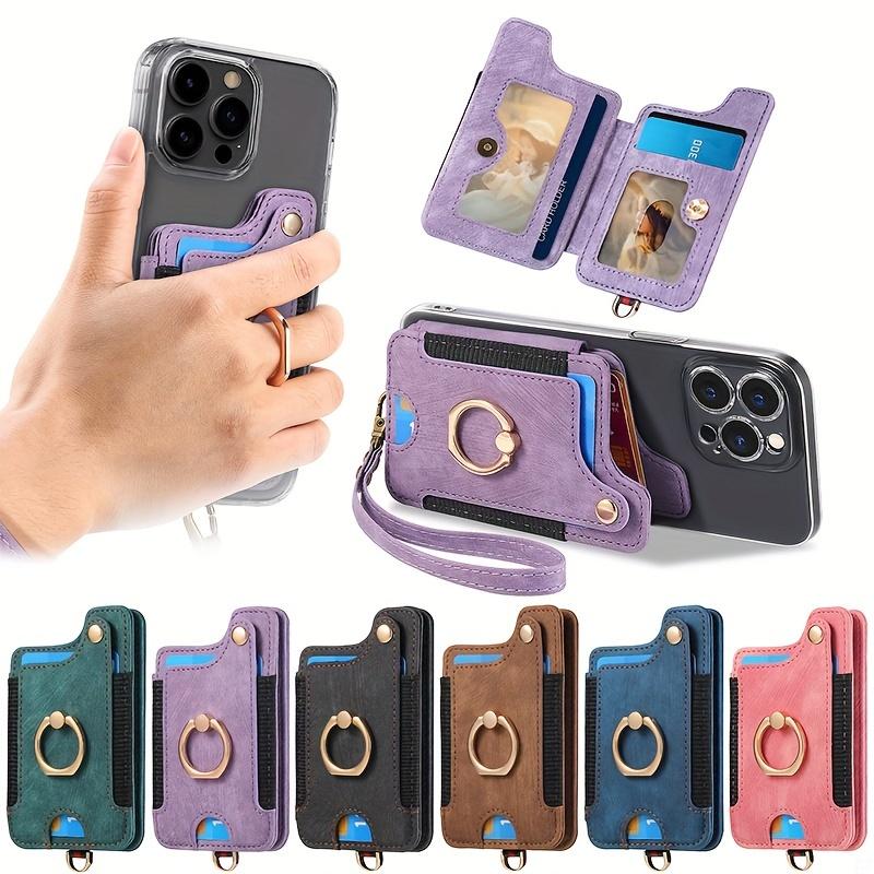 Multifunctional PU Leather Wallet 5-Card Universal Phone Bag Anti-Theft RFID Block Adhesive Secure Magnetic Closure Photo Slot
