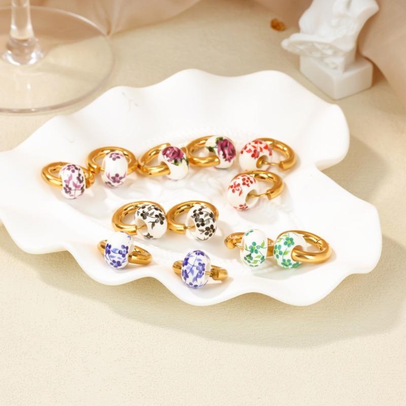 Chinese Blue and White Porcelain Ceramic Series Earrings Women's Trend Classic Temperament Versatile Round Beads Love Earrings New