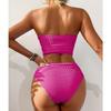 2025 Solid Color High Waist Bandeau Bodycon Bikini Set - European & American Style