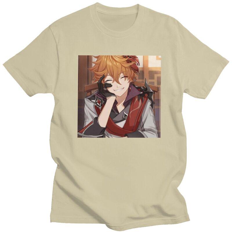 Maglietta Personalizzata Childe Tartaglia Genshin Impact da Uomo 100% Cotone T-shirt Maniche Corte Magliette Vestibilità Slim Clothing