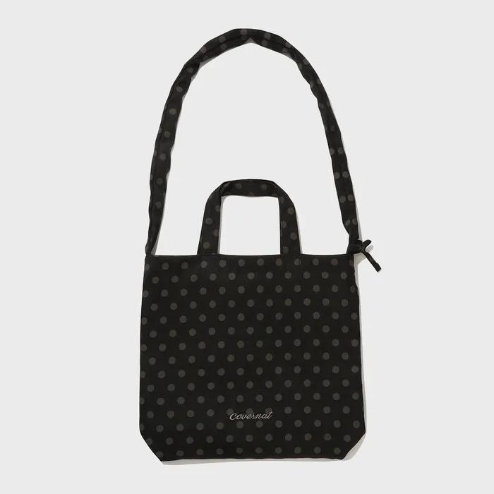Clover Heart Shirred Ribbon Eco Bag Black Dot