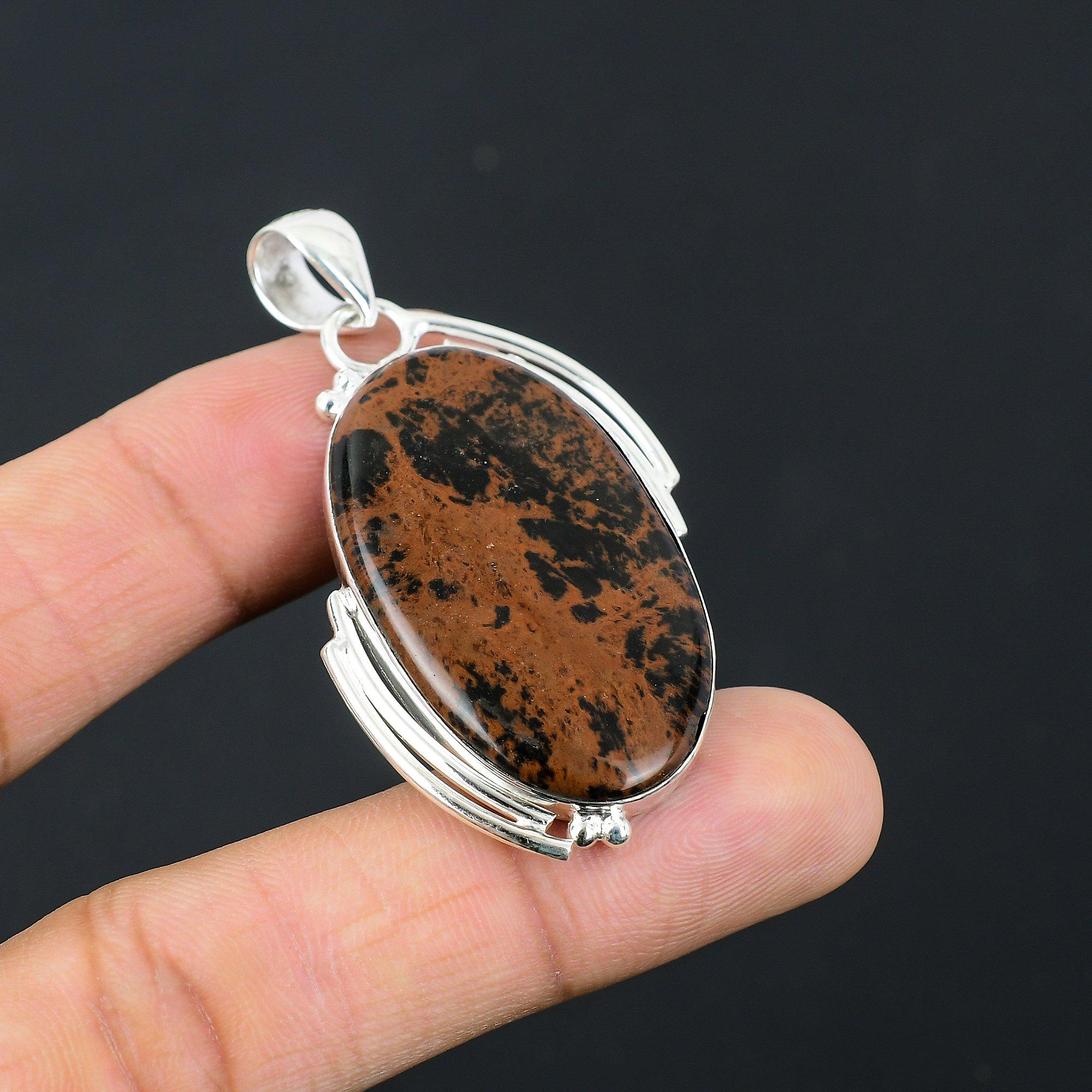 Пасхальная распродажа Овальный Красное дерево Обсидиан Серебро 925 Стильный Мать Уникальный Подвеска