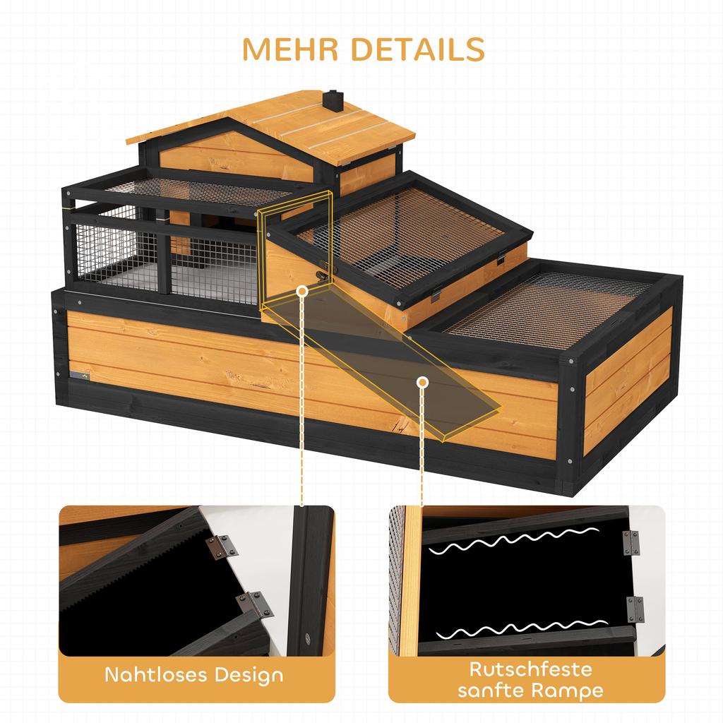 Wooden Tortoise House with Balcony, Tray, Roof, for Indoor and Outdoor, Yellow