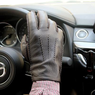 Deerskin Gloves Men's Touch Screen High-Quality Leather  New Hand-Stitched Thin Wool Lining Keeps Warm In Autumn and Winter