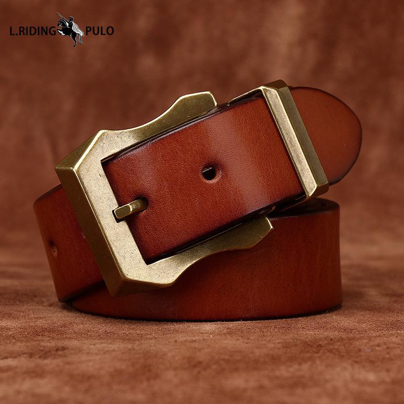 Móda Osobnost Retro Zesílený Hladký Vrchní Vrstva Hovězí Kůže Pravá Kůže Pánský Opasek Drsný Chlap Měděná Přezka Opasek