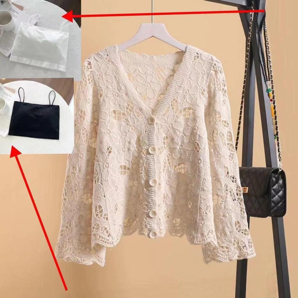 Women's Bohemian Hollow Knit Cardigan - Cotton Short-Sleeve, Lightweight for Spring/Summer