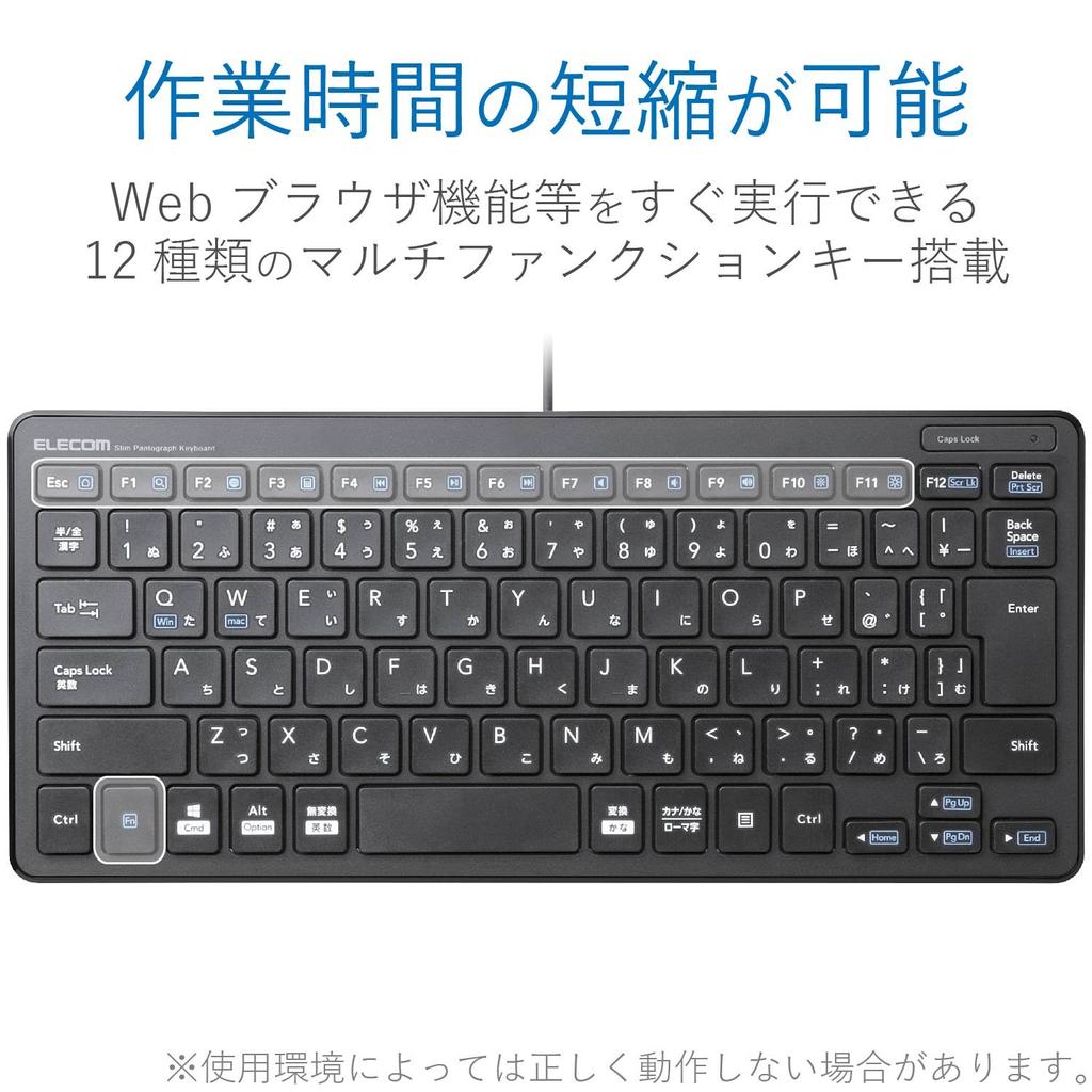 Elecom Keyboard Wired Pantograph Mini Keyboard Black TK-FCP096BK