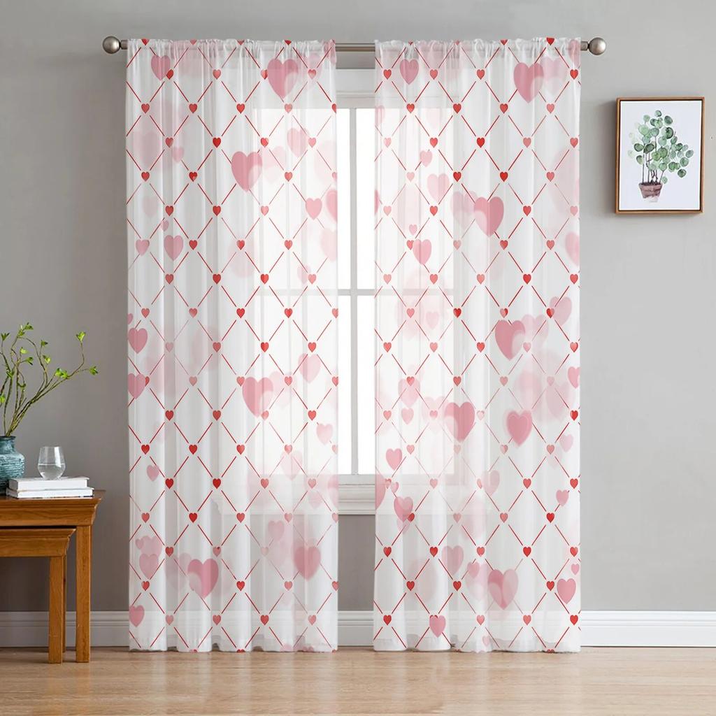 Love Pink Rose Butterfly Sheer Curtains for Bedroom Living Room Voile Window Curtains Tulle Curtains for Kids Room