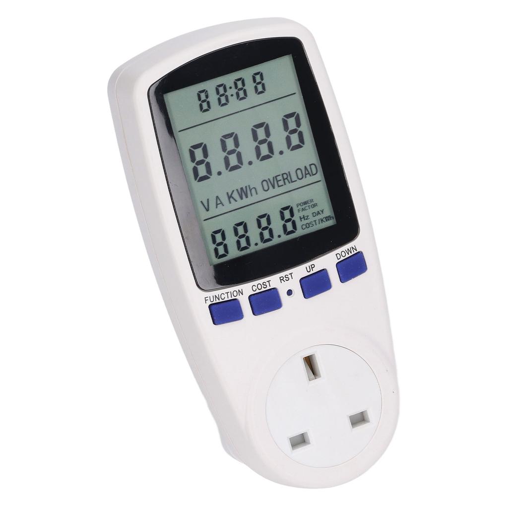 Strømmålerplugg med batteri LCD 7 visningsmoduser Måler for elektrisitetsforbruk Overvåker UK-plugg 230V