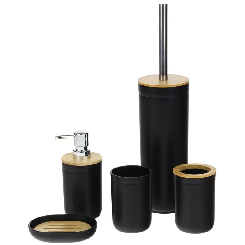 Bathroom Set Toilet Brush Dispenser Set of 5 Black Elements