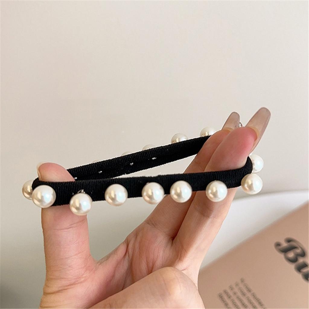 5pcs Fashionable and Simple Pearl Hair Tie, Small Fragrance, High Elasticity Head Rope, Thick and Seamless Scalp Band