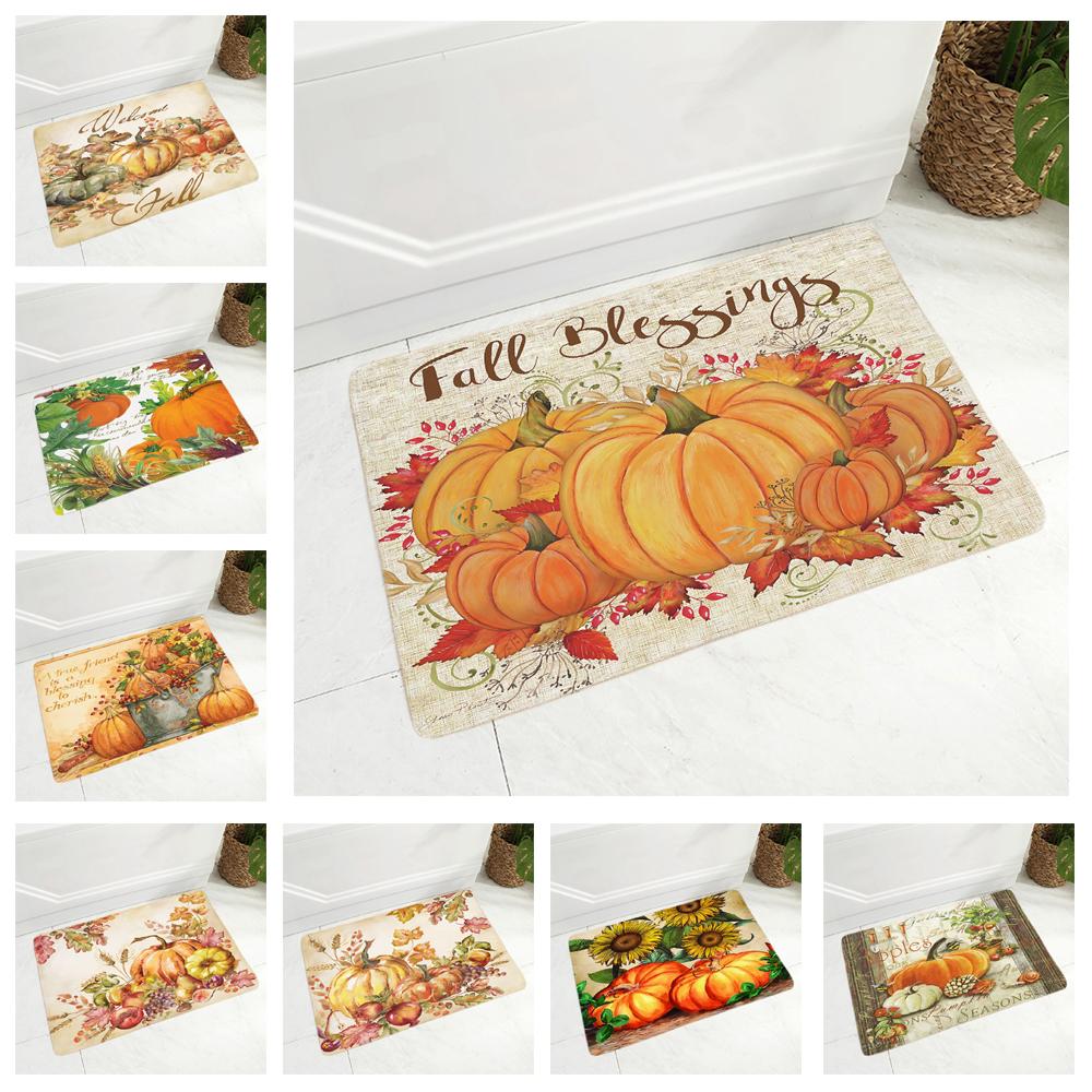 

Винтажный мультяшный ручная роспись тыквенного коврика, супер мягкий фланелевой ковер для кухни, спальни, нескользящий декор, мультяшный напольный дверной коврик