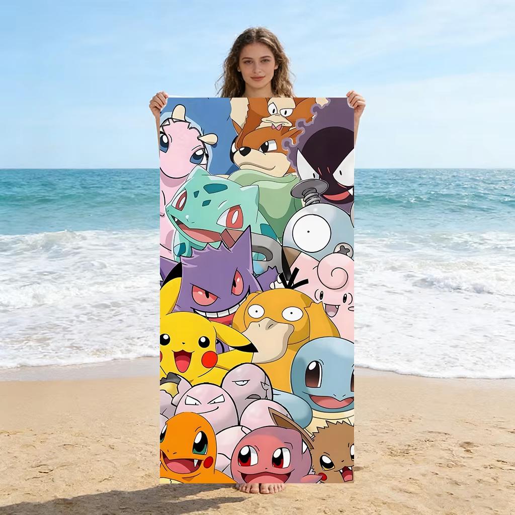 1pc Toalla de playa Pokmon collage, Pikachu y amigos, ideal para playa piscina, toalla infantil para niños
