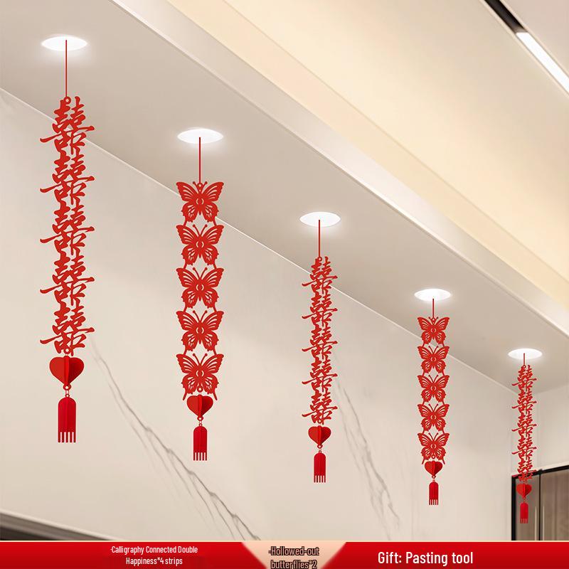 Wedding Ceiling Decoration: Double Happiness Pull Flower Ornament for Bedroom